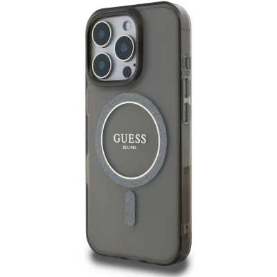 Afbeelding van GUESS, Magsafe hoesje Geschikt voor Apple iPhone 16 Pro Max met glittercirkel, Zwart