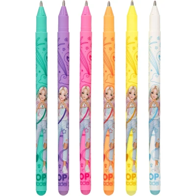 Afbeelding van TOPModel Neon gelpen, turquoise, paars, roze, geel, oranje en wit, om ook op donker papier te schrijven, 6 stuks