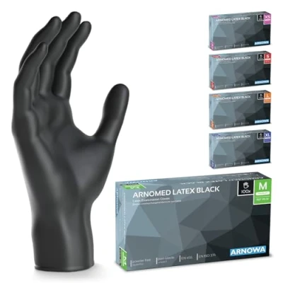 Afbeelding van ARNOMED latex handschoenen, zwart, M, 500 stuks, latexhandschoenen, stofvrij, wegwerp wegwerphandschoenen, wegwerphandschoenen in de maten XS, S, L en XL