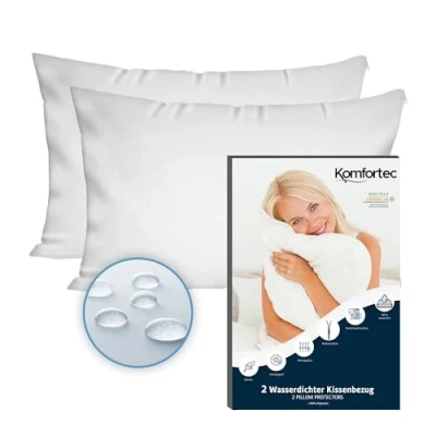 Afbeelding van Komfortec Set van 2 Waterdichte Kussenbeschermers 40x60 cm Ademende Kussenhoes Hypoallergene Kussenslopen Anti mijt.