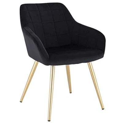 Afbeelding van WOLTU 1 eetkamerstoel bekleed met velours, goudkleurige voet van metaal, zwart BH232sz