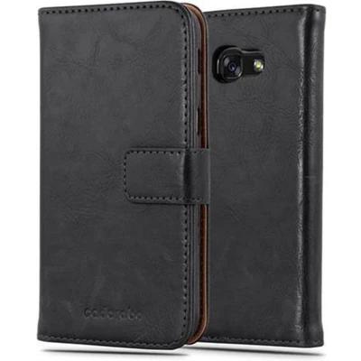 Afbeelding van Cadorabo Hoesje geschikt voor Samsung Galaxy A3 2017 in ZWART GRAFIET Beschermhoes met magnetische sluiting, standfunctie en kaartvakje Book Case Cover Etui