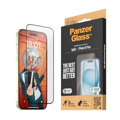 Afbeelding van PanzerGlass™ Anti kras screenprotector voor Apple iPhone 15 Plus, extra brede pasvorm en kristalhelder scherm, stootvast valbescherming met montagehulp