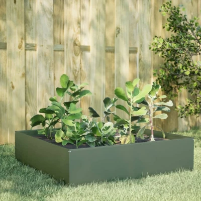 Afbeelding van vidaXL Plantenbak verhoogd 100x100x25 cm staal olijfgroen