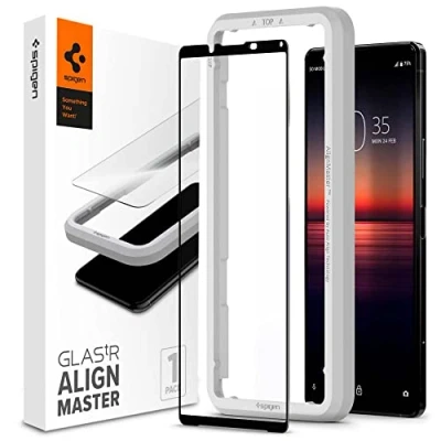 Afbeelding van Spigen, Gehard glas voor Sony Xperia 1 II, AlignMaster, auto aligning technologie, volledige afdekking, premium 9H, compatibel met Face ID, displaybescherming II