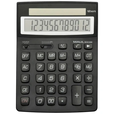 Afbeelding van Maul ECO 950 Bureaurekenmachine Zwart Aantal displayposities: 12 werkt op zonne energie (b x h d) 155 210 33 mm