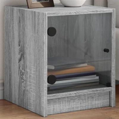 Afbeelding van vidaXL Nachtkastjes met glazen deuren 2 st 35x37x42 cm grijs sonoma