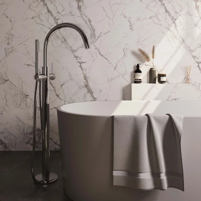 Afbeelding van Brauer Chrome carving Staande Badkraan handdouche staaf 1 stand 2 knoppen chroom