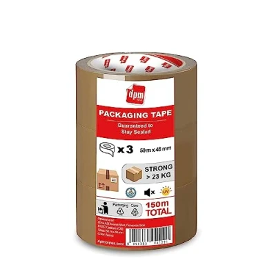 Afbeelding van Dpm tapes Packaging Tape, verpakkingstape, plakband, pakketten, verzendingen, verhuizingen, scheurvast, oplosmiddelvrij, sterk en stil, 50 m x 48 mm, bruin/Havana, 3 rollen