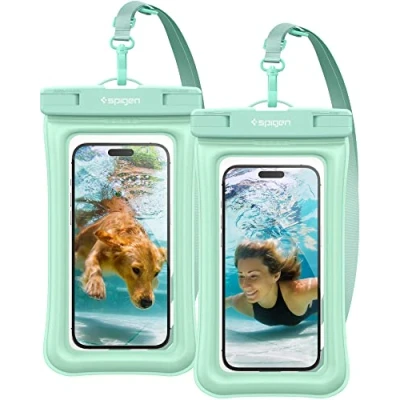 Afbeelding van Spigen Aqua Shield 2 stuks drijvende waterdichte beschermhoes voor iPhone Samsung Galaxy Huawei Xiaomi Google en tot 8,2 inch mint