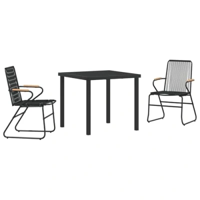 Afbeelding van vidaXL 3 delige tuin eetset Zwart PVC Rattan