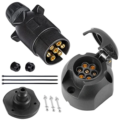 Afbeelding van SPARKMOTO aanhangerstekker 7 polig en polige waterdichte aanhangerstekker, 12 V adapter vrouwelijk mannelijke met afdichting achterstekker, ISO