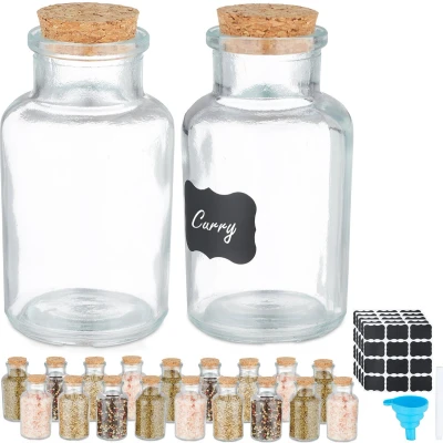 Afbeelding van Relaxdays kruidenpotje set van 20 150 ml glazen potjes deksel kurk etiket