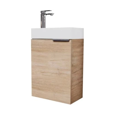Afbeelding van Planetmöbel wastafel met onderkast 40cm in wit &amp; armatuur mat zwart, meubelset voor badkamer, gastentoilet