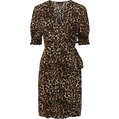 Afbeelding van Pieces Pctala WRAP Dress Jurk, Dames, Maat: Small, Tan