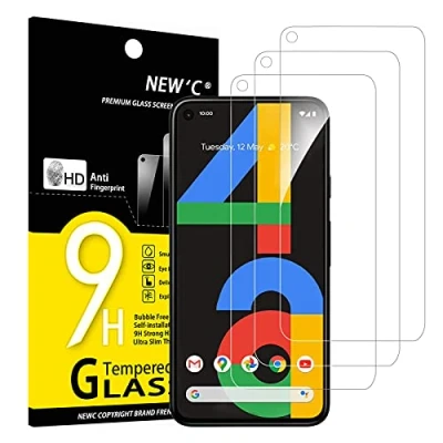 Afbeelding van NEW&#039;C Displaybeschermfolie van gehard glas voor Google Pixel 4a 4G, krasbestendig, zonder luchtbellen, extreem robuust (0,33 mm HD ultra transparant), hardheid 9H, 3 stuks