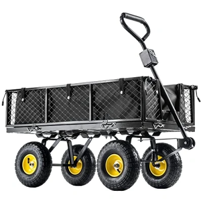 Afbeelding van KADAX Tuinwagen van netstof met afneembaar zeil, draagvermogen 300 kg, gepoedercoat staal, handwagen antislip handgreep, tuinwagen, transportwagen