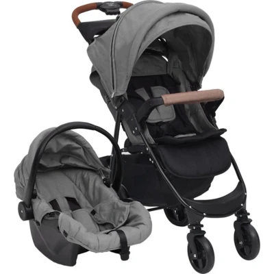 Afbeelding van vidaXL Kinderwagen 3 in 1 staal lichtgrijs