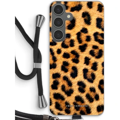 Afbeelding van Case Company® hoesje met Koord geschikt voor Samsung Galaxy S24 Plus Luipaard Telefoonhoesje Zwart Bescherming aan alle Kanten en Over de Schermrand