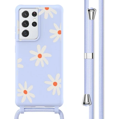 Afbeelding van imoshion hoesje Geschikt voor Samsung Galaxy S21 Ultra met koord Siliconen design Meerkleurig / Lila Flower Distance