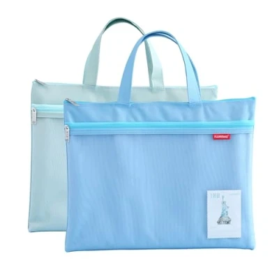 Afbeelding van A4 Documententas Zak met Rits, Set van 2 Draagtas Nylon Mesh Tas Waterdichte Dubbele Rits Kleine Etiketten Student Kantoorbenodigdheden Reistas (Blauw Groen)