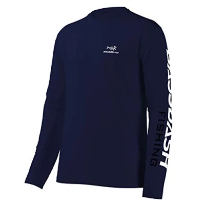Afbeelding van Bassdash Vissersshirt met lange mouwen voor heren, uv bescherming UPF 50+, Donkerblauw/wit logo