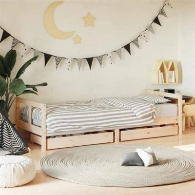 Afbeelding van Kinderbedframe Met Lades 80X160 cm Massief Grenenhout Zwart 80 x 200 / Naturel