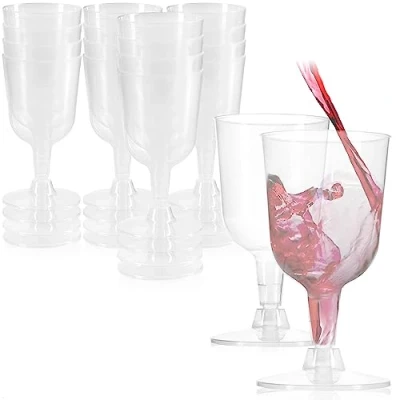 Afbeelding van COM FOUR® 16x herbruikbare wijnbekers transparante, stapelbare plastic wijnglazen voor feesten, kamperen en onderweg herbruikbaar vaatwasmachinebestendig