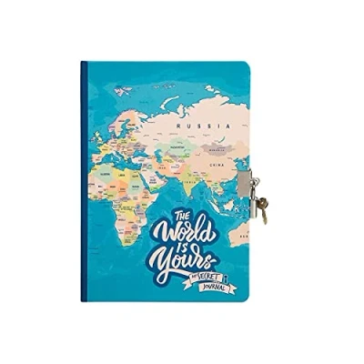 Afbeelding van I TOTAL® Geheime agenda met metalen slot en twee sleutels/geheime pagina&#039;s stippen (BLUE MAPS)