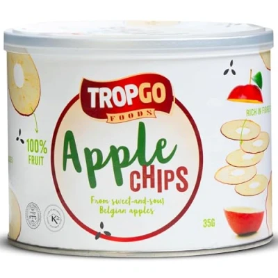 Afbeelding van Tropgo Belgische rode appelchips gezonde snacks voor kinderen, 35 g blik 100% natuurlijke, lekkere en knapperige fruitsnacks met kinderen