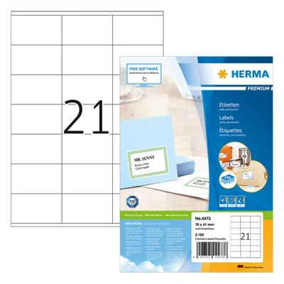 Image de Herma Premium 4473 étiquettes adhésives permanentes A4 70 x 41 mm (2100 étiquettes) blanc