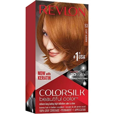 Afbeelding van Revlon Colorsilk Beautiful Color, Haarkleuring, permanente kleur, keratine en zijde aminozuren, dekt 100% van wit haar, 53 Auburn Light