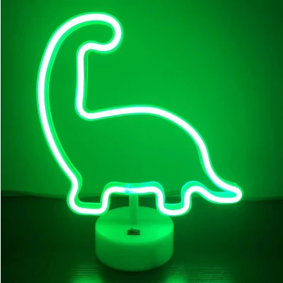Afbeelding van LED Neon Tafellamp &quot;Dino&quot;, Op Batterijen en USB, 20x10x29cm, Groen