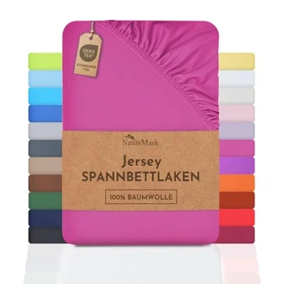Afbeelding van NatureMark Jersey Hoeslaken, 100% katoen, kwaliteit conform OEKO TEX Standard 100, 180 x 200 cm, snoeproze