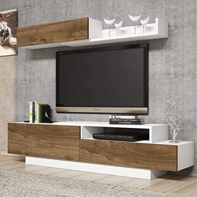 Afbeelding van Woody Fashion TV meubel Melamine gecoat Wit walnoot