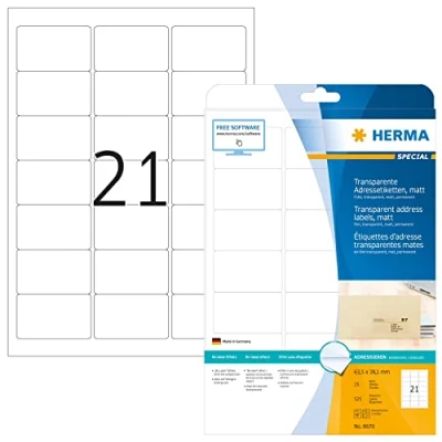 Afbeelding van Etiket HERMA 8670 A4 63.5x38.1mm folie transparant mat 525st