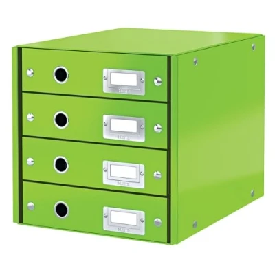 Afbeelding van Leitz Wow Click &amp; Store Ladekast Met 4 Laden 81% Gerecycled Karton Voor A4 Formaten Ruimtebesparende Opberger Groen