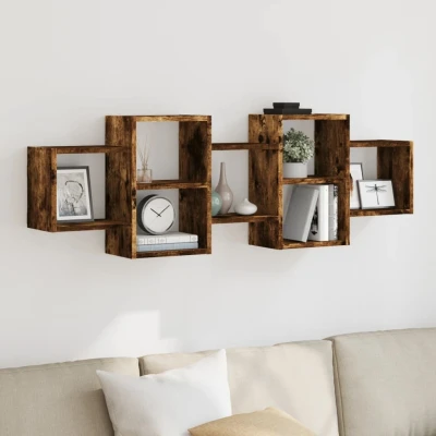 Afbeelding van vidaXL Wandschap 129x18x42 cm bewerkt hout gerookt eikenkleurig
