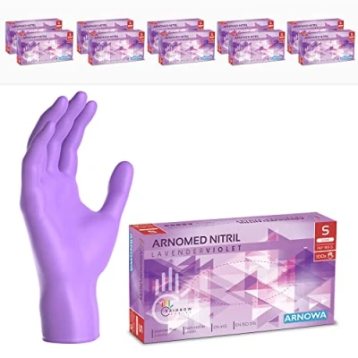 Afbeelding van ARNOMED Wegwerphandschoenen paars, nitrilhandschoenen, maat S, wegwerphandschoenen, 1000 stuks (10 dozen), poedervrij en latexvrij, voor in de keuken, XS, M, L XL