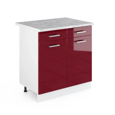Afbeelding van Vicco Universele onderkast R Line, Bordeauxrode hoogglans/Wit, 80 cm met laden en deuren, werkblad