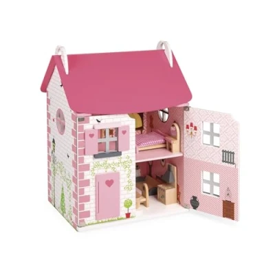 Afbeelding van Janod Mademoiselle Houten Poppenhuis Met 3 Verdiepingen Inclusief 11 Accessoires Geschikt Vanaf Jaar