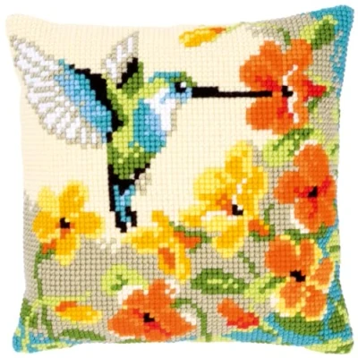 Afbeelding van Vervaco Kolibri met bloemen Kruissteekkussen pakket