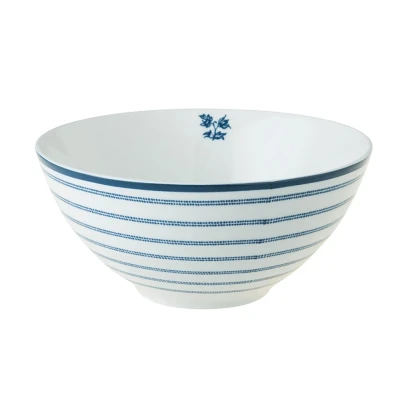 Afbeelding van Laura Ashley Blauw Candy Stripes Set 4 Bowls 13 Cm Wit Porselein