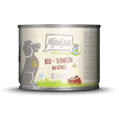 Afbeelding van MjAMjAM Dog natuurlijk lekker BIO blik 6x200g varkensvlees &amp; pompoen