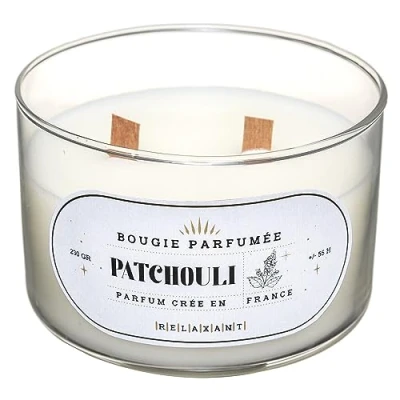 Afbeelding van geurkaars in glas, 470 g, geur patchouli Houten lont Knetterlont Kaars