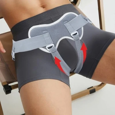 Afbeelding van hernia riem, inguinale riem voor heren, steunriem hernia, afneembaar compressiekussen, verstelbare elastische band, verlicht ongemak bij de
