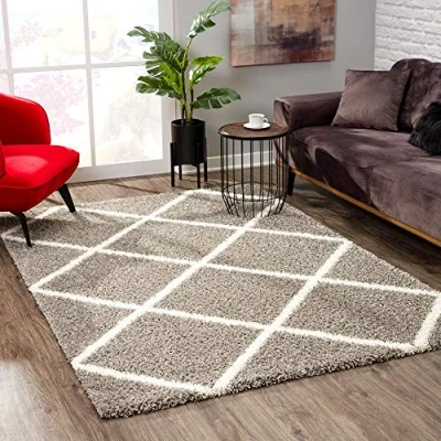 Afbeelding van SANAT Madrid Shaggy hoogpolig tapijt voor woonkamer, slaapkamer, keuken, grijs, 60 x 110 cm
