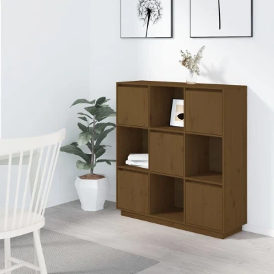 Afbeelding van Hoge kast 110,5x35x117 cm massief grenenhout honingbruin