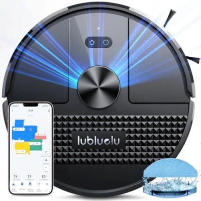 Afbeelding van Lubluelu robotstofzuiger, 4500 Pa, 3 in 1, upgrade, 5 reservekaarten + 24 verwisselbare verboden zones, voor dierenharen, vloeren (SL68)