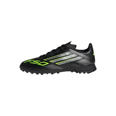 Afbeelding van adidas Mixte enfant F50 LEAGUE Turf Football Boots Kids, Core Black/Iron Metallic/Lucid Lemon, 28 EU
